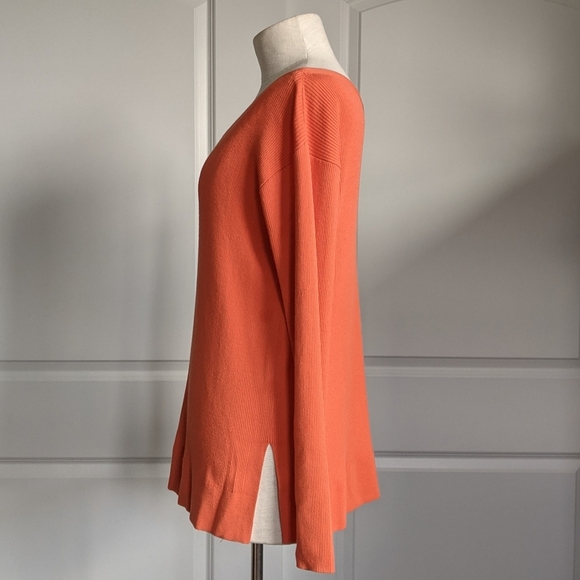 Lafayette 148 Sweater Lightweight Rib Knit V-Neck Pullover Habanero Orange M NWT - Picture 5 of 14